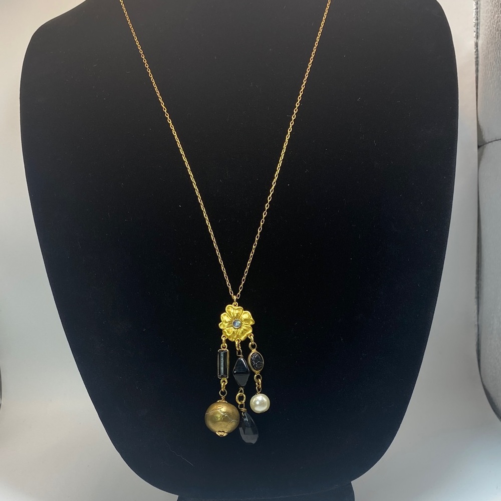 Vintage Maximal Art Gold and Black Pendant Necklace